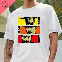 Fashion Men Clothing The Good The Bad and Ugly Print T Shirt for Male Il Buono Brutto Cattivo Tops Summer Commuter Casual Tees