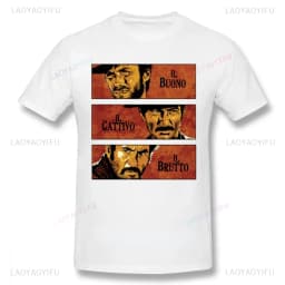 Fashion Men Clothing The Good The Bad and Ugly Print T Shirt for Male Il Buono Brutto Cattivo Tops Summer Commuter Casual Tees