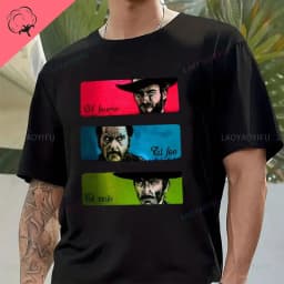Fashion Men Clothing The Good The Bad and Ugly Print T Shirt for Male Il Buono Brutto Cattivo Tops Summer Commuter Casual Tees