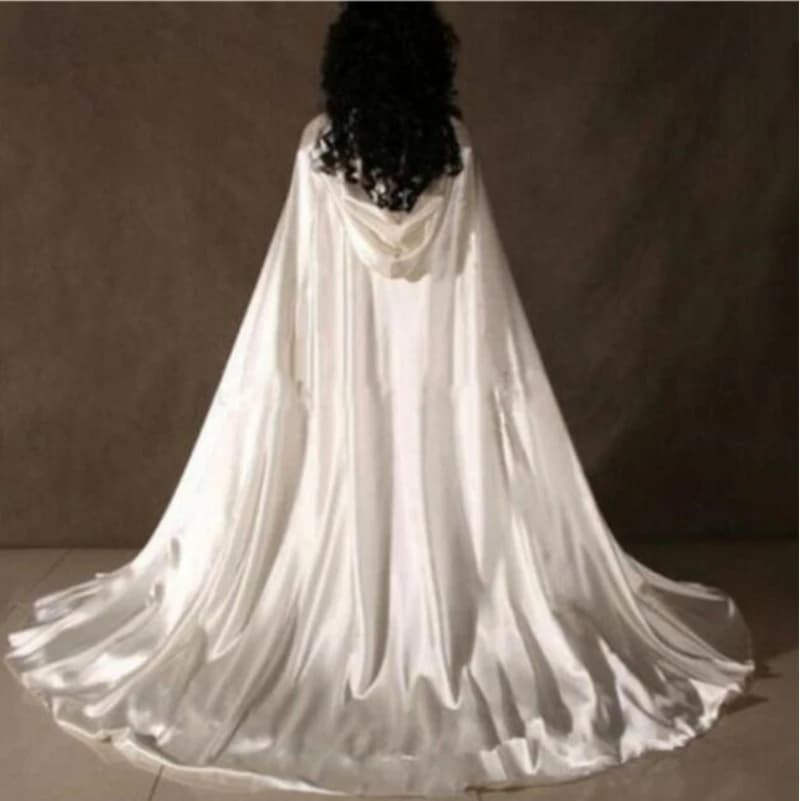 Women's Ivory White Satin Wedding Cape Bolero Fashion Wraps bridal Hooded Cloak Jackets Coat caped ress
