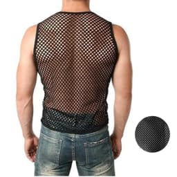Mens Sexy Tank Top Transparent Mesh Undershirt Fishnet Vest String Sleeveless Shirts Male See Through Night Clubwear Slim Sport