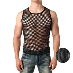 Mens Sexy Tank Top Transparent Mesh Undershirt Fishnet Vest String Sleeveless Shirts Male See Through Night Clubwear Slim Sport