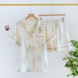 New Summer Women's Cotton Crepe Three-piece Short Sleeve + Shorts + Trousers Large Size Simple Flower Pajamas Home Service Suit