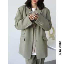 CHICVEN Women Office Lady Blazer Cuff Embroidery Wide Shoulder Twill Suit Women's Autumn Ladies Outerwear Stylish Tops