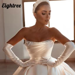 Eightree Elegant Wedding Dresses 2027 Pearls Modern Bridal Beach Boho Dress Sweep Train A-Line Satin Wedding Ball Gown Plus Size