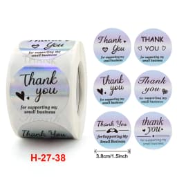 100-500 Pcs 1.5inch/3.8cm Round Laser English Thank You Gift Seal Sealing Stickers with Waterproof Wedding Holiday Label
