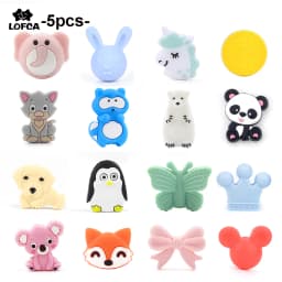 LOFCA 5pc Silicone Animal Beads Panda Food Grade DIY Toy Koala Baby Teething Beads BPA Free Pacifier Chain Accessories