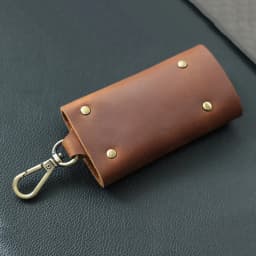 Handmade Genuine Leather Key Holder - Men's Organizer Pouch with Card Slot, Housekeeper Key Case & Wallet (Gift Ready)