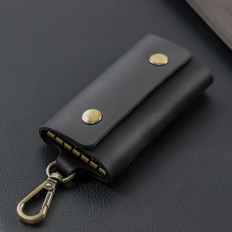 Handmade Genuine Leather Key Holder - Men's Organizer Pouch with Card Slot, Housekeeper Key Case & Wallet (Gift Ready)