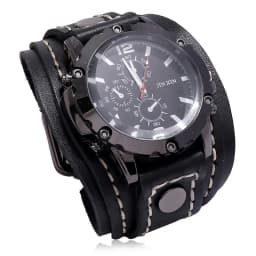 Mens Quartz Watches Luxury Wristwatch 2024 Cowhide Watchband Punk Style Watch for Men Wide Genuine Leather Bracelets