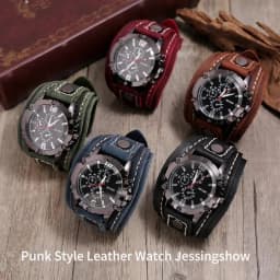 Mens Quartz Watches Luxury Wristwatch 2024 Cowhide Watchband Punk Style Watch for Men Wide Genuine Leather Bracelets