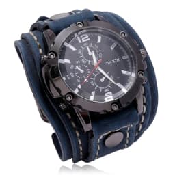 Mens Quartz Watches Luxury Wristwatch 2024 Cowhide Watchband Punk Style Watch for Men Wide Genuine Leather Bracelets