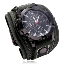 Mens Quartz Watches Luxury Wristwatch 2024 Cowhide Watchband Punk Style Watch for Men Wide Genuine Leather Bracelets