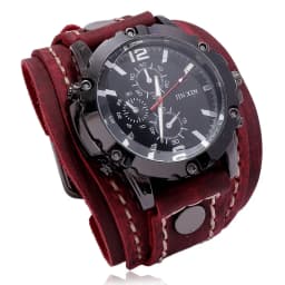 Mens Quartz Watches Luxury Wristwatch 2024 Cowhide Watchband Punk Style Watch for Men Wide Genuine Leather Bracelets