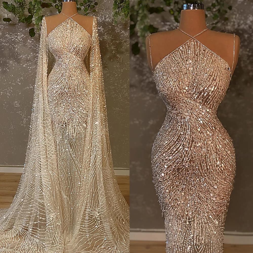 Luxury Beading Sequins Mermaid Wedding Dress Customized Tulle Robe Sweetheart Sleeveless Court Train Custom Made Bridal Gowns