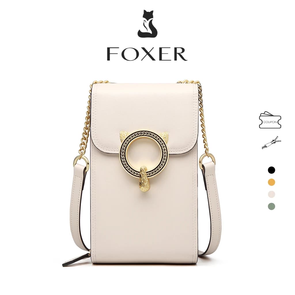 FOXER Fashion Split Leather Cellphone Bag Women's Shoulder Bag Light Luxury Female Crossbody Bag Mini Phone Travel Bag for Girl