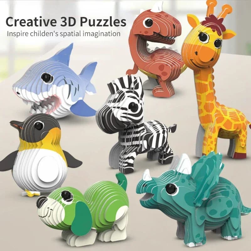 Children's 3D Puzzle Kindergarten Animal Puzzle Intelligence Early Education Toys Dinosaur Animal Model Paper 3-4-5-6 Years Old