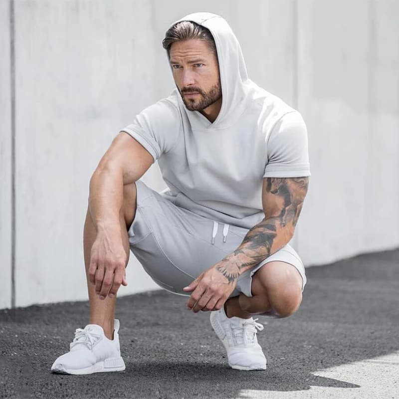 2020 Mens Summer tshirt Casual Solid Loose Hooded Tops Tees Shirts Male New Sportswear Hoodie Short Sleeve T-shirt Clothing
