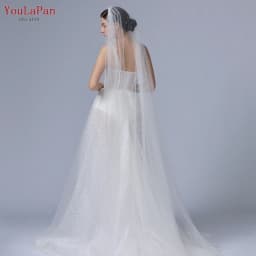 YouLaPan V05 Luxury Bridal Tulle Bridal Veil Pearl Wedding Veil with Hair Comb 1 Tier Long Wedding Veil Cathedral Wedding Veil