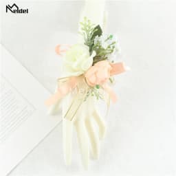 Pink Floral Wrist Corsage Bracelets Ribbon Rose Bridesmaid Groom Hand Flowers Wedding Boutonnieres Marriage Prom Accessories