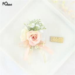 Pink Floral Wrist Corsage Bracelets Ribbon Rose Bridesmaid Groom Hand Flowers Wedding Boutonnieres Marriage Prom Accessories