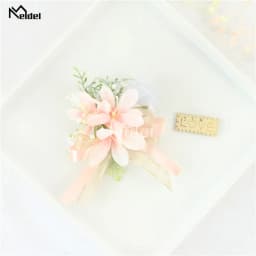 Pink Floral Wrist Corsage Bracelets Ribbon Rose Bridesmaid Groom Hand Flowers Wedding Boutonnieres Marriage Prom Accessories