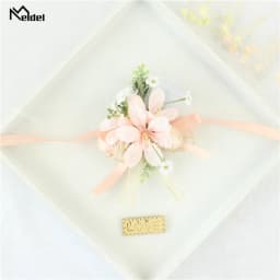 Pink Floral Wrist Corsage Bracelets Ribbon Rose Bridesmaid Groom Hand Flowers Wedding Boutonnieres Marriage Prom Accessories