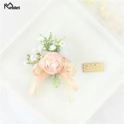 Pink Floral Wrist Corsage Bracelets Ribbon Rose Bridesmaid Groom Hand Flowers Wedding Boutonnieres Marriage Prom Accessories