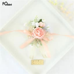 Pink Floral Wrist Corsage Bracelets Ribbon Rose Bridesmaid Groom Hand Flowers Wedding Boutonnieres Marriage Prom Accessories