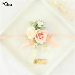 Pink Floral Wrist Corsage Bracelets Ribbon Rose Bridesmaid Groom Hand Flowers Wedding Boutonnieres Marriage Prom Accessories