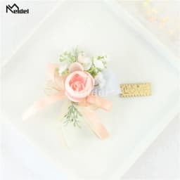 Pink Floral Wrist Corsage Bracelets Ribbon Rose Bridesmaid Groom Hand Flowers Wedding Boutonnieres Marriage Prom Accessories