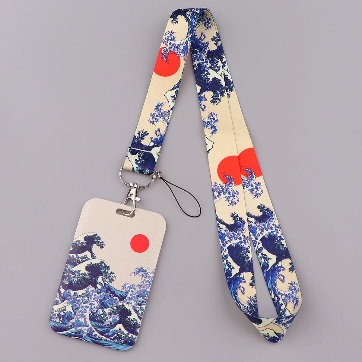 ER511 Blue Waves Painting Art Buckle Lanyard Credit Card ID Holder Bag Student Travel Bank Bus Business Card Cover Badge