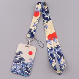 ER511 Blue Waves Painting Art Buckle Lanyard Credit Card ID Holder Bag Student Travel Bank Bus Business Card Cover Badge
