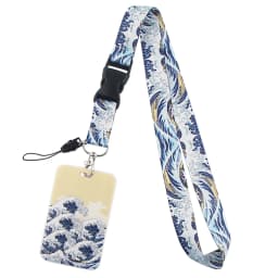 ER511 Blue Waves Painting Art Buckle Lanyard Credit Card ID Holder Bag Student Travel Bank Bus Business Card Cover Badge
