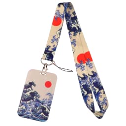ER511 Blue Waves Painting Art Buckle Lanyard Credit Card ID Holder Bag Student Travel Bank Bus Business Card Cover Badge