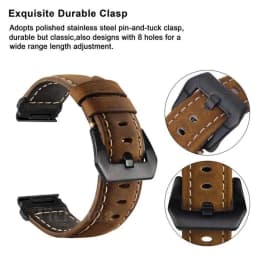Genuine Leather Calfskin Strap for Amazfit T-Rex UItra 2 Falcon Garmin Fenix 8 7 7X 6 6X Tactix 7 Pro Quickfit 26mm 22mm Strap
