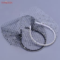 TOPQUEEN VA12 Wedding Mesh Veil Multiple Styles Birdcage Veil with Rhinestones Detachable Blusher Bachelorette Party Accessories
