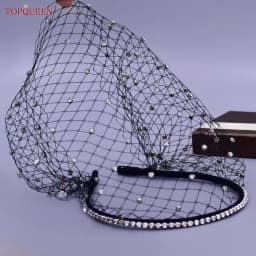 TOPQUEEN VA12 Wedding Mesh Veil Multiple Styles Birdcage Veil with Rhinestones Detachable Blusher Bachelorette Party Accessories