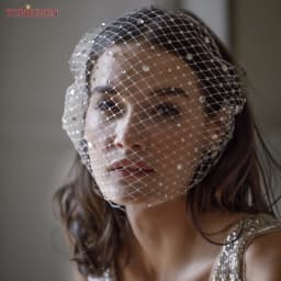 TOPQUEEN VA12 Wedding Mesh Veil Multiple Styles Birdcage Veil with Rhinestones Detachable Blusher Bachelorette Party Accessories
