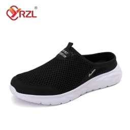 YRZL Mens Half Slippers Summer Breathable Mesh Mens Shoes Outdoor Casual Walking Shoes Large Flat Light Mesh Slippers Sandals