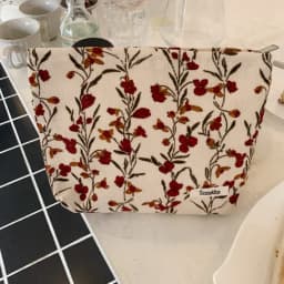 Cosmetic Bag Women Floral Makeup Case Organizer Korean Embroidery Cosmetic Pouch Travel Toiletry Bag Corduroy Canvas Beauty Case