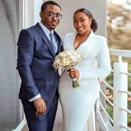 Customized Wedding Dress with Detachable Train V Neck Long Sleeves Bridal Gowns for Women Sheath Knee Length Wedding Gown Short