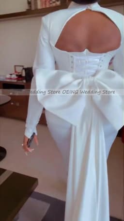 Customized Wedding Dress with Detachable Train V Neck Long Sleeves Bridal Gowns for Women Sheath Knee Length Wedding Gown Short