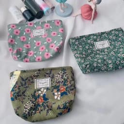 Corduroy Makeup Bag Organizer Clutch Retro Flower Print Cosmetic Bag Wash Women Travel Make Up Pouch Beauty Toilet Storage Cases