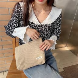 Corduroy Makeup Bag Organizer Clutch Retro Flower Print Cosmetic Bag Wash Women Travel Make Up Pouch Beauty Toilet Storage Cases