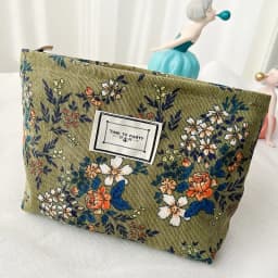 Corduroy Makeup Bag Organizer Clutch Retro Flower Print Cosmetic Bag Wash Women Travel Make Up Pouch Beauty Toilet Storage Cases