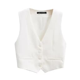 Zevity Women Fashion V Neck Single Breasted Short Vest Office Lady Sleeveless Chic White Suit Business Slim Waistcoat Tops CT556