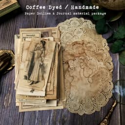 Handmade Coffee Dyed Paper Doilies Material Ephemera Journal Decoration Label Bill Postmark Page Paper DIY Scrapbooking Craft