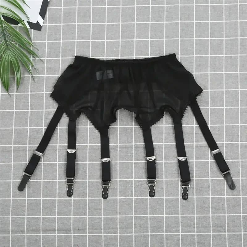 Hirigin Women Sexy Retro High Waist Elastic Mesh Garter Belt Suspender 6 Metal Buckles Erotic Sex Wear