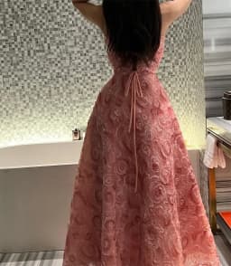 Customized Formal High Quality Elegant Casual Modern Style Lace Handmade Flower Ball Spaghetti Strap Long Dresses Cocktail Dress